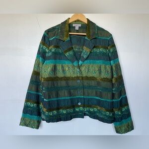 Analogy Button Up Green Teal Brocade Jewel Tone Jacket Blazer XL